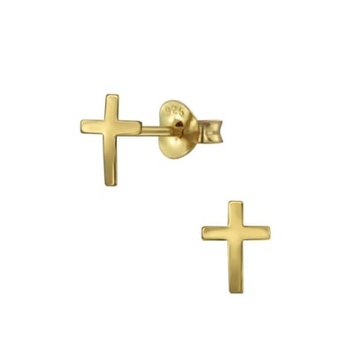 Joy|S - Zilveren kruisje oorbellen - 5 x 9 mm - gepolijst - gold plated