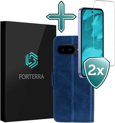 Hoesje Met 2x Screenprotector - Geschikt voor Google Pixel 9a - Luxe Pasjeshouder - Flip Case - Bookcase Portemonee - Kunstleer Book Case - Flipcase Hoes - Book Cover - Walletcase - Portemonneehoes - Donkerblauw