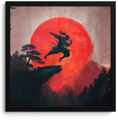 Poster in lijst - Fotolijst 40x40 cm - Posters - Zon - Krijger - Bomen - Bergen - Posterlijst zwart - Decoratie - Wanddecoratie woonkamer - Muurdecoratie slaapkamer