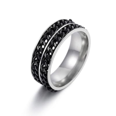 Anxiety Ring - (Dubbele Ketting) - Stress Ring - Fidget Ring - Anxiety Ring For Finger - Draaibare Ring - Spinning Ring - Zwart-Zwart kleurig RVS - (17.50mm / maat 55)