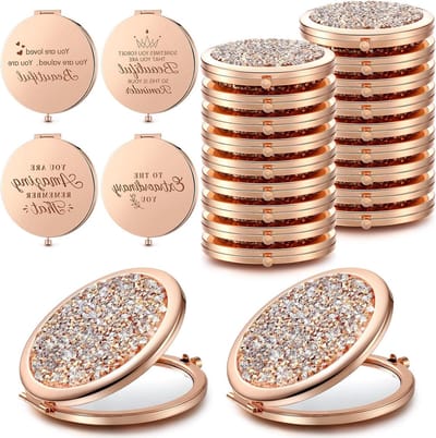 Cosmetische spiegel - Zakspiegel compact - Make-up bijwerken - Met inspirerende tekst - 16 stuks - Roségoud