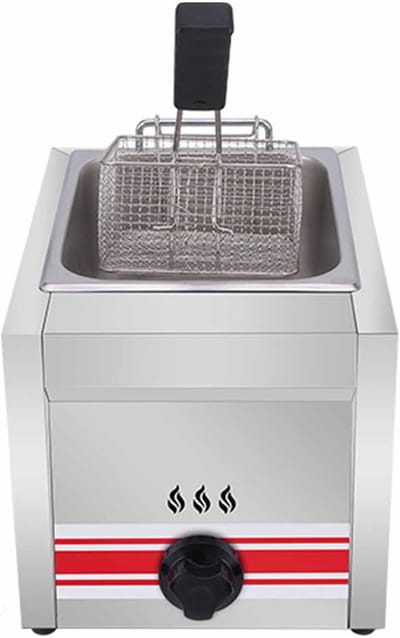 Gasfriteuse Met Mand - Dubbele Cilinder - Commercieel Frituren - Roestvrij Staal - 10L Capaciteit - Zilverkleurig