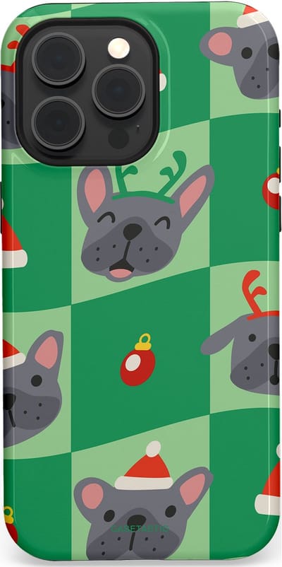 Casetastic hoesje geschikt voor Apple iPhone 15 Pro Max - MagSafe - Dubbellaagse bescherming - Schattige Kersthondjes - Fashion Case - Groen Grijs