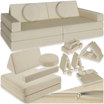 tectake® Speelbank Lilly - Kinderbank - Modulair peutermeubilair - Kinderstoel - Kinderfauteuil - Play couch - Kinderzetel - Bankje - Montessori speelgoed - Kindersofa - Slaapbank - 160cm - Beige