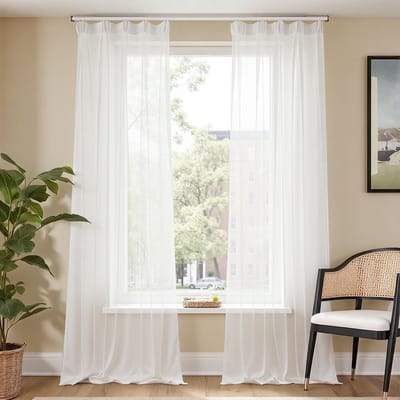 Gordijnen met plooiband, transparante gordijnen, 260 x 140 cm, set van 2 gordijnen, woonkamer, moderne gordijnen, slaapkamer