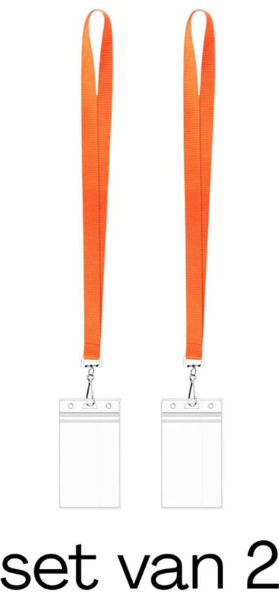 Travel Cords - Set 2 pashouders - transparant - met oranje keycord - plaats voor 3 passen - ziekenhuis - liftpas - school - werk - conferenties - skipas - lanyard