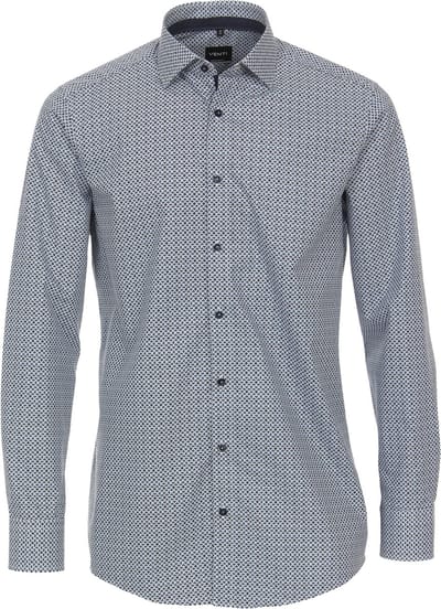 VENTI modern fit overhemd - popeline - blauw met wit dessin - Strijkvriendelijk - Boordmaat: 38