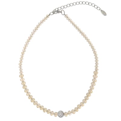 Behave – Ketting bruine glaskralen – 44 cm met kristal bal – elegante stijl