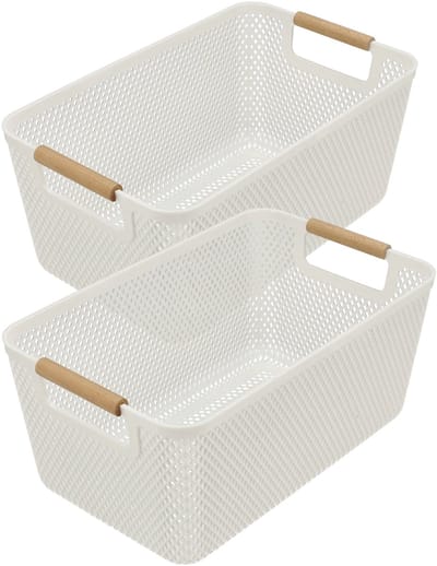 Opbergmand Set van 2 - 12L Mandjes Riet – Opbergdoos Kast en Keukenkast Organizer | Opbergdozen Kinderkamer | Kledingkast en Kleerkast Organizer