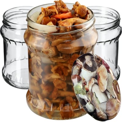 KADAX Inmaakpotten, 500 ml, voorraadpotten met schroefdeksel, inmaakpotten, jampotten, voorraadpotten, ronde potten (champignons/8 stuks)