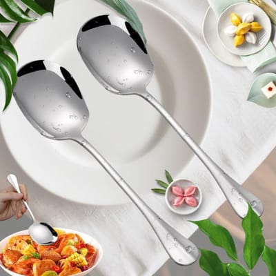 2 Stuks Restaurant Openbare Lepel, Roestvrijstalen Opscheplepel, Roestvrij Staal Vierkante Soeplepels, Buffet Opscheplepel, Slabestek Roestvrij Staal voor Banket, Buffet, Restaurant(25,5cm)