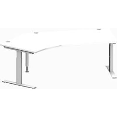 Schäfer Shop  Genius Hoekbureautafel MODENA FLEX 135°, T-poot rechthoekige buis, B 2165 mm, aanbouw links, wit/blank aluminium