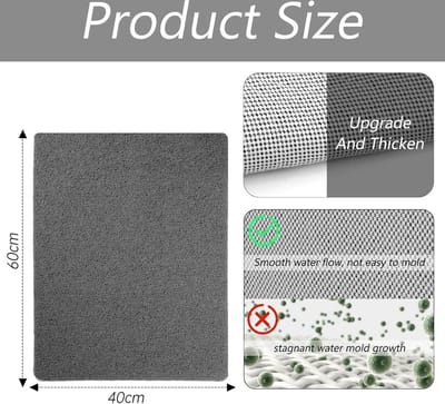 Loofah, douchemat, antislip, zacht, schimmelwerend, pvc, badmat voor douchecabine, badkamer, 40 x 60 cm, grijs