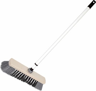 Buemag Houten binnenbezem synthetisch - B29 cm - inclusief metalen telescoopsteel - wit/grijs 80 - 130 cm - Zachte kamerbezems