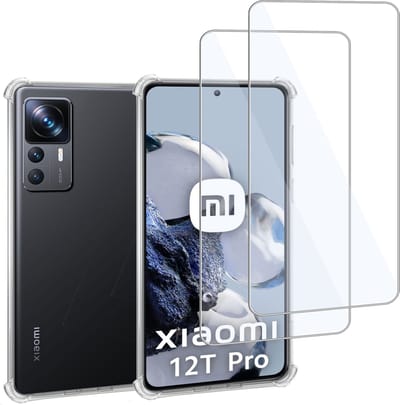 Geschikt voor Xiaomi 12T Pro - Hoesje + 2x Screenprotector – Gehard Glas Cover + Shock Proof Case – Transparant