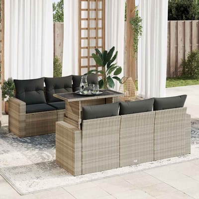 vidaXL - 7-delige - Loungeset - met - kussens - poly - rattan - lichtgrijs