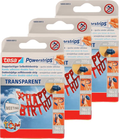 48x Tesa Powerstrips Deco - Feestartikelen - Zelfklevend/dubbelzijdig - Powerstrips/plakstrips voor vlaggenlijnen, huldeborden en feestversiering