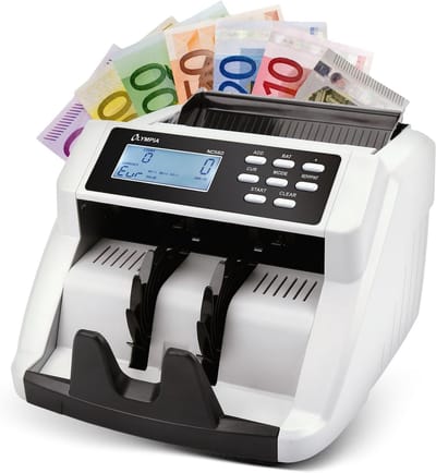 Geldtelmachine - Bankbiljet Tellen - Geld Verwerken - Gemengde Valuta - 325x244x154 mm - Zilver Zwart