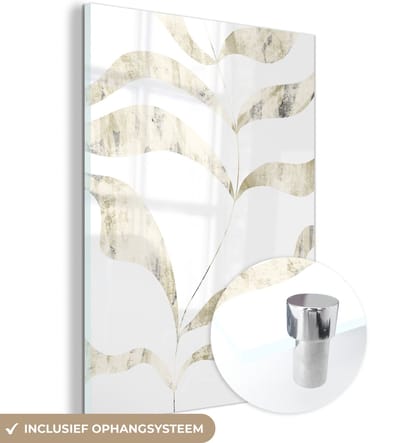 MuchoWow® Glasschilderij 120x160 cm - Schilderij acrylglas - Bladeren - Pastel - Design - Foto op glas - Schilderijen