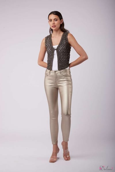 Broek Toxik3 normale taille push-up lederlook goud