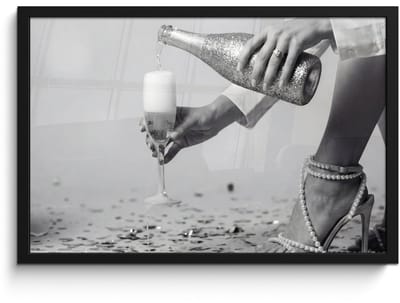 Poster in lijst - Fotolijst 60x40 cm - Posters - Feestelijk - Champagne - Discobal - Posterlijst zwart - Decoratie - Wanddecoratie woonkamer - Muurdecoratie slaapkamer