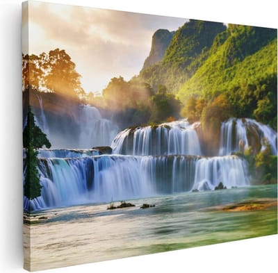Artaza Canvas Schilderij Landschap - 40x30 cm - Klein - Wanddecoratie Waterval - Muurdecoratie Bos - Kamer Accessoires Bergen