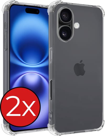 Hoesje - 2 Stuks - Geschikt voor Apple iPhone 16 - Sterk & Shockproof - Back Cover - Siliconen Case - Telefoon Hoes Shock Proof - Telefoonhoes - Transparant
