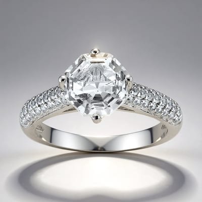 Cavill - 925 Sterling Zilver Ring met 2,354 ct Witte Topaas Asscher en 48 Zirkonia's - 2,829 ct Totaal - Elegant Dames Sieraad