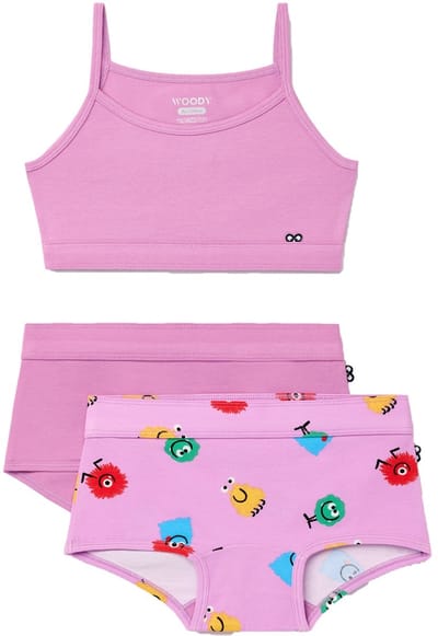 Woody ondergoed set meisjes - aliens – lilaroze - 1 topje en 2 boxers - maat 140