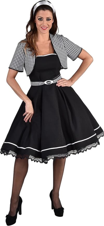 Magic Design Verkleedjurk Jackie Fifties Dames Zwart/wit Mt M