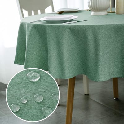 Minimalistisch rond tafelkleed van polyester met lotuseffect - 180 cm - Waterafstotend en afwasbaar - Groene imitatielinnen voor eettafel, bruiloften en festivals