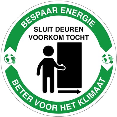 Sluit deuren voorkom tocht energie besparen bord | gecoat dibond materiaal | 10 cm