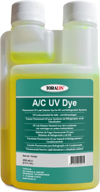 TORALIN UV Additief- Lek Detector Vloeistof voor airco systemen met R134A en R1234yf, 250 ml