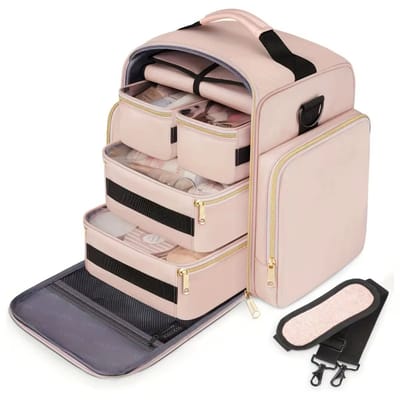 Grote Reis Make-up Tas Organizer – 4 Verwijderbare Etuis & 1 Sieradenrol – Cosmetica Tas met Meerdere Opbergvakken – Toilettas & Make-up Opberger