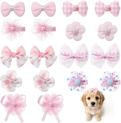 20 stuks hondenhaarstrikken hondenstrikken voor kleine honden, schattige honden, haarstrik met elastiekjes voor kat, puppy, klein huisdier, roze