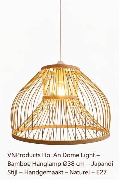 Bamboe Hanglamp Ø38 cm – Hoi An Dome Light – Japandi Stijl – Handgemaakt – Naturel – E27