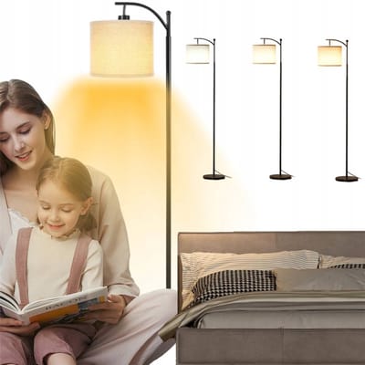 Vloerlamp - woonkamerlamp - met linnen kap - 3 kleurtemperaturen (3000K-5000K) - voetpedaalbediening - draaibare lampkop - met E27 fitting - geschikt voor woonkamer, slaapkamer en kantoor