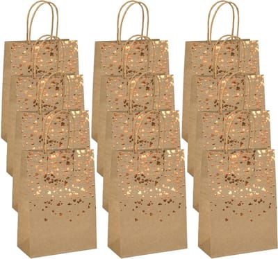 Kraft papieren cadeauzakken met handvatten voor feesten, verjaardagen, bruiloften en kerstgeschenken - 12 stuks