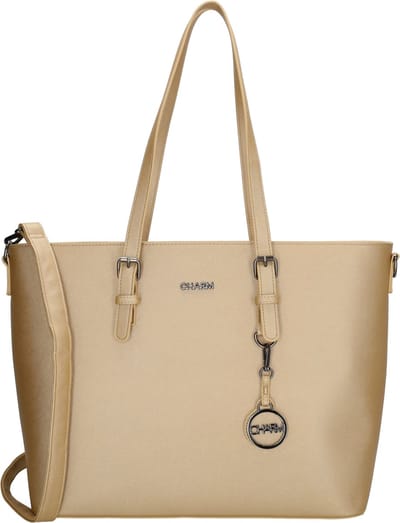 Charm London Birmingham Hand & Schoudertas Shopper 15,6 inch Laptopvak Ideale School Werk Business Tas - Tote Bag - Dames Tas - Licht goud