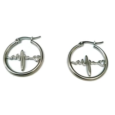 Aramat Jewels | Oorringen | Prachtige Stalen Oorringen met motief | Hartslag-25x2mm | |3mm | Staal | Volwassenen | Verkleurd niet
