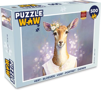 Puzzel Hert - Bloemen - Verf - Portret - Dieren - Legpuzzel - Puzzel 500 stukjes