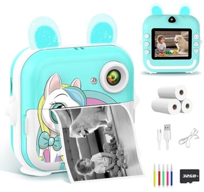 Onmiddellijke kindercamera, 2,4 inch, 1080p, digitale camera voor kinderen, met fotopapier, print en 32 GB kaart, speelgoed, kerstcadeau voor jongens en meisjes van 4 tot 12 jaar