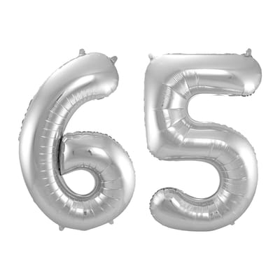 Folieballon 65 jaar - Zilver - 86 cm