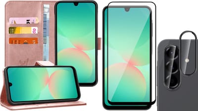 Hoesje geschikt voor Samsung Galaxy A17 5G / A26 - Screenprotector Volledig Dekkend Glas & Camera - Portemonnee Book Case Rosegoud