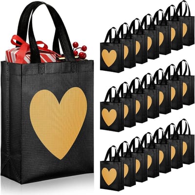 24 Stuks Luxe Cadeauzakken met Gouden Hartprint voor Bruiloft en Feest