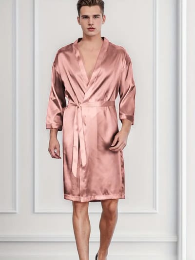 ochtendjas badjas pyjama set heren nachtkleding goedkoop satijn roze