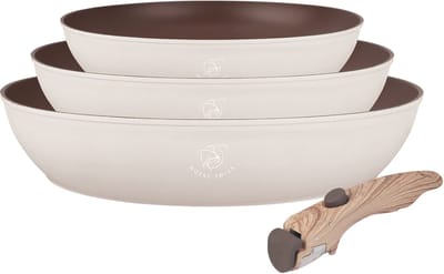 Royal Swiss® pannenset 3-delig – Koekenpannen PFOA-vrij – Koekenpannenset Inductie 20/24/28 cm – Beige