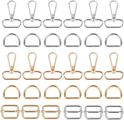Famanu – Set van 10 metalen D-ringen en schuifgespen, goud en zilver, geschikt voor tassen, hondenriemen en rugzakken