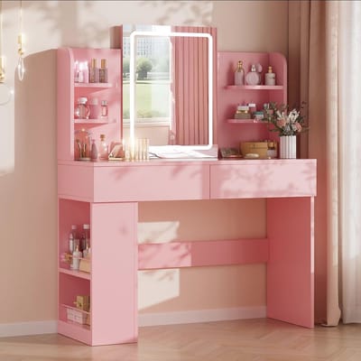 Kaptafel met Verlichting - Make-up tafel - Snel Klaarmaken - Verstelbare Helderheid - 108 x 40 cm - Roze