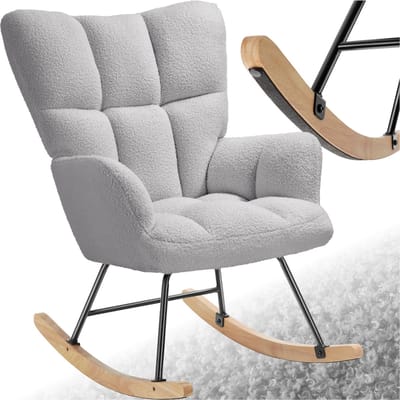 tectake® Schommelstoel Torve - Gestoffeerde Fauteuil in Scandi-Stijl - Relaxstoel met Houten Glijders, Zachte Bekleding en Hoge Rugleuning voor Optimaal Comfort - 70 x 96 x 97 cm - Stoel voor Woonkamer - Lichtgrijs